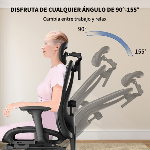 Silla De Escritorio Ergonómica Con Reposapiernas+percha Color Negro Material Del Tapizado Malla Transpirable