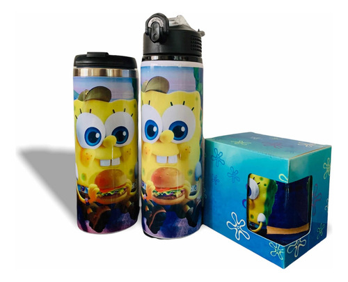 Termo+cilindro+taza Bob Esponja Personalizado Color Azul
