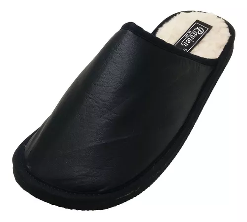 Pantuflas Hombre De Cuero Suffle Invierno Corderito Abrigada