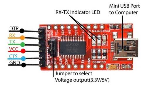 Adaptador Serie Ft232rl Ftdi Mini Puerto Usb To Ttl 3.3v 5v