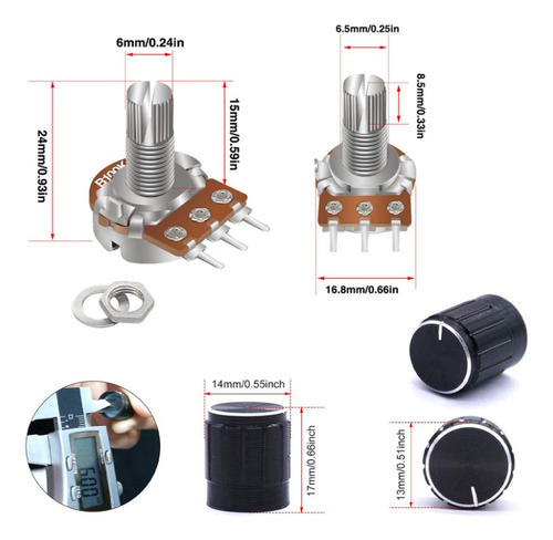 Kit Potenciómetro 5k 10k 20k 50k 100k Ohm Lineal Taper Audio