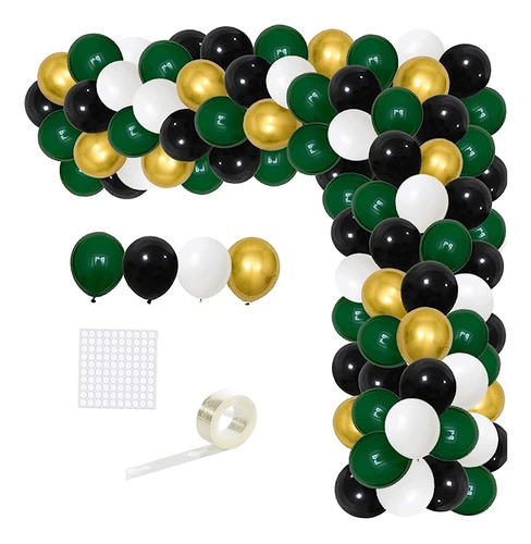 Kit Arco Globos Verde Oscuro Negro Blanco Y Dorado 122 Globo