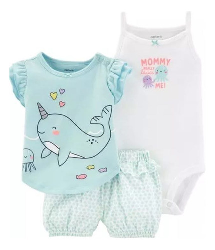 Carter's Trio Con Short Bebés Nena Modelos Y Talles Varios Agua 12m