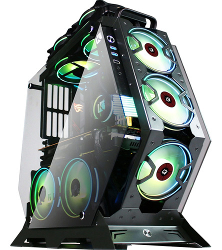 7 Pcs Rgb Fans Atx Mid-tower Pc Gaming Case Open Estuche