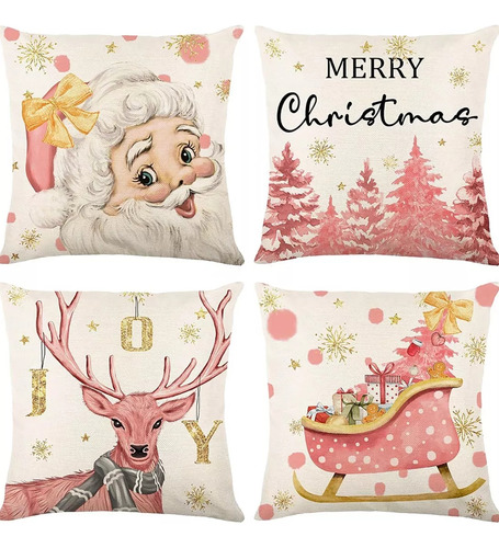 Juego De 4 Fundas De Almohada De Papá Noel Con Forma De Alce