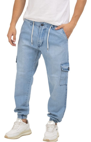 Jogger Mom Hombre Pantalon Jean Con Pasa Cinto Puños Premium