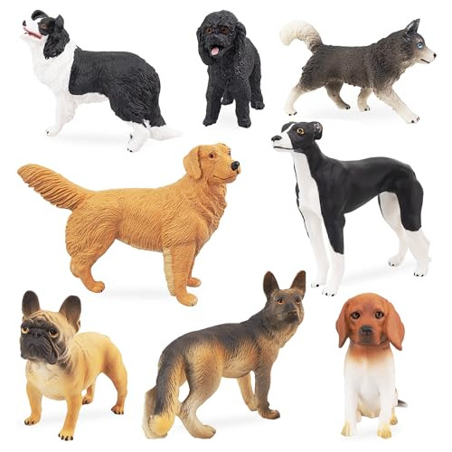 8-piece Realistic Dog Toy Figures Set: Husky, Retriever...