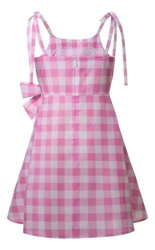 Vestido Fantasia Barbie 2023 Xadrez Rosa E Branco Infantil