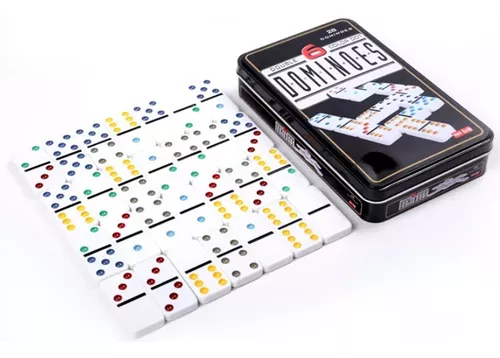 Jogo Domino Profissional Colorido 28 Peças Com Estojo Metal na