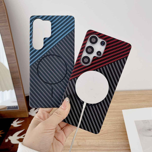 Funda Protectora Magsafe De Fibra De Carbono Sin Bordes Para Samsung Note 10plus 20ultra S22 S23 S24 S25 Plus Ultra
