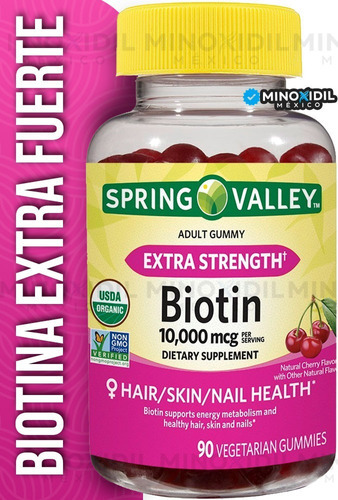 Biotina 10000 Mcg Extra Fuerza Super Premium 90 Gomitas Sabor Cereza