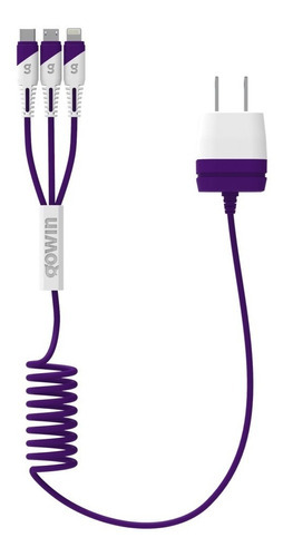 Cargador De Pared 3 En 1 Micro Usb, Tipo C, 8 Pin Gowin Color Violeta