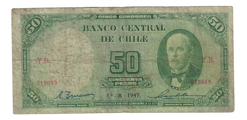 Billete De Chile 50 Pesos - Fechado 01-10-1947 
