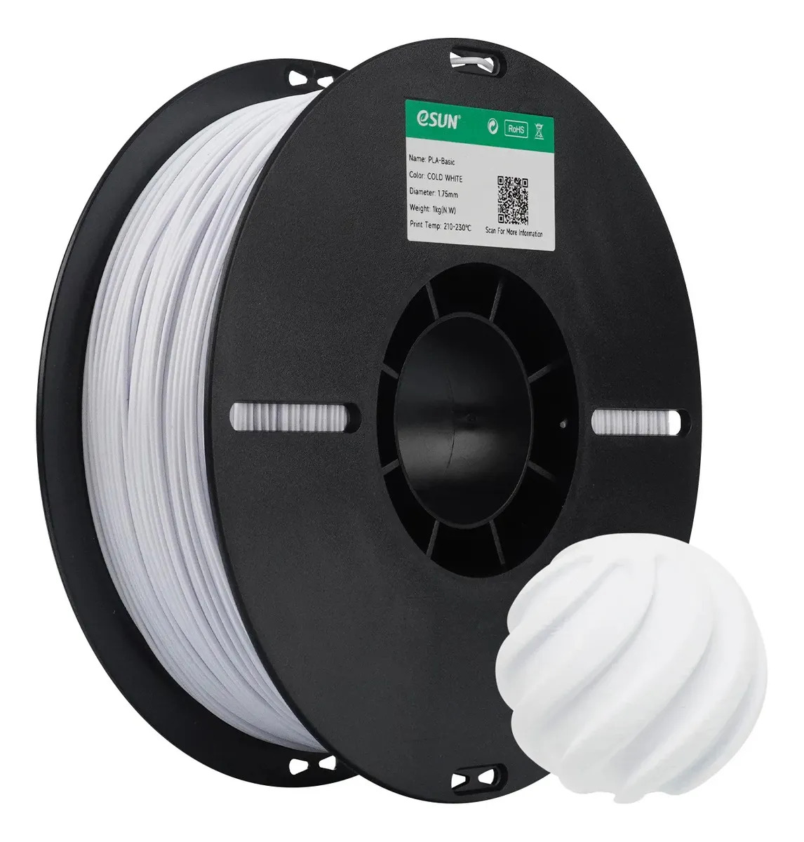 Filamento 3d Esun Pla Basic 1kg C/ Carretel Cor Branco Gelo Branco-frio