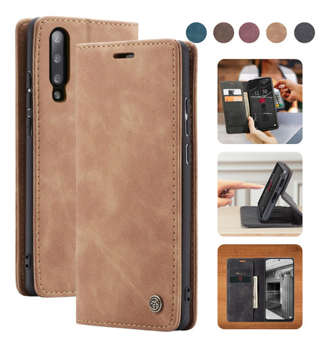 Funda Para Galaxy A50 Con Mica Varios Modelos Antigolpes Marrón Cartera Caseme