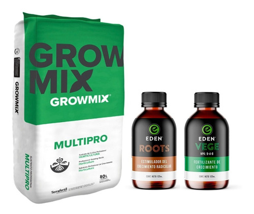 Sustrato Growmix Multipro 80lts Con Eden Roots Vege 125cc