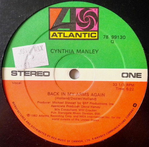 Cynthia Manley Back In My Arms Again (maxi Single) Dj 80´s (Usado)