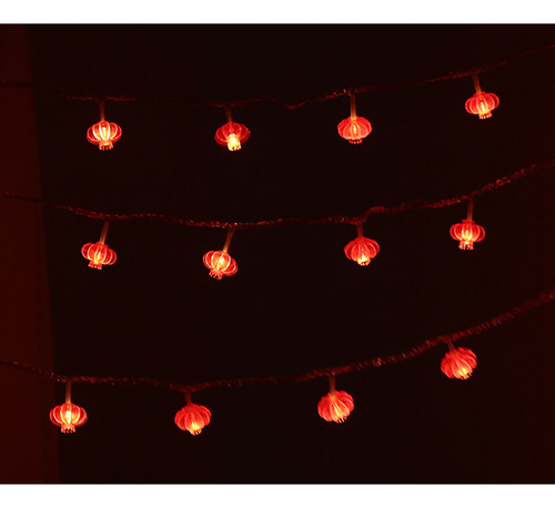 Cadena De Faroles Chinos Rojos Con Cuentas Led Impermeables