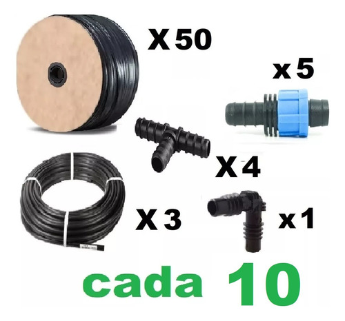 Kit Huerta ( 5 Filas De 10 M Lineales ) Cinta De Goteo + Acc