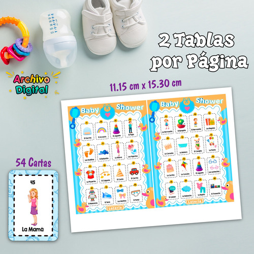 Lotería Baby Shower Niño Patitos 80 Tablas Imprimibles Pdf