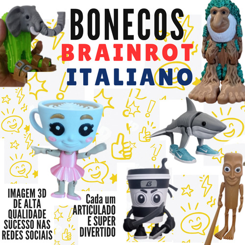 Brainrot Italiano Meme Boneco Brinquedo Articulado 3d Tiktok