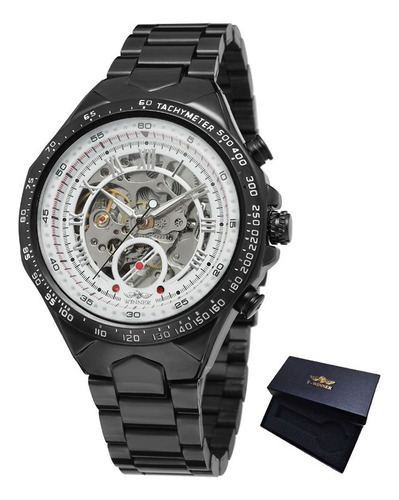 Reloj de pulsera T-Winner WRG8067-2 de cuerpo color negro, analógico-digital, para hombre, fondo plateado, con correa de acero inoxidable color y expandible