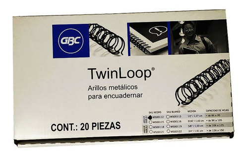 Arillo Metálico Acco Twin Loop Negro 20 Pzs De 1/2 