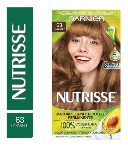 Kit Tintura Garnier  Nutrisse regular clasico Mascarilla nutricolor permanente tono 63 caramelo para cabello