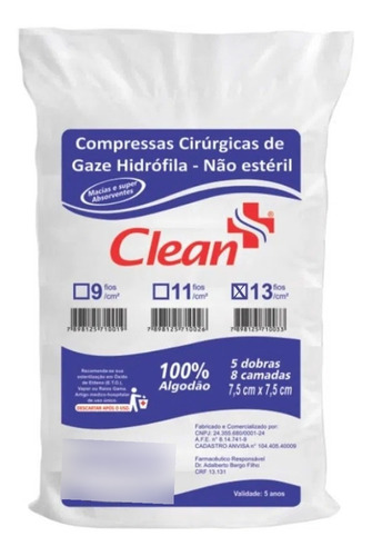 Compressas De Gazes 13 Fios Com 500 Unidades Pacote Curativo