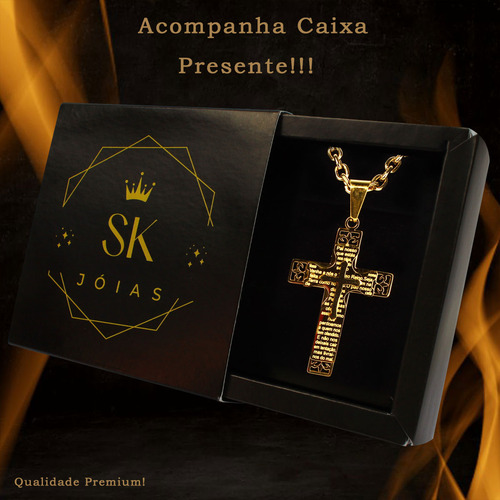 Lindo Relógio Masculino Prova Dágua + Cordão Cruz Pai Nosso Correia Dourado