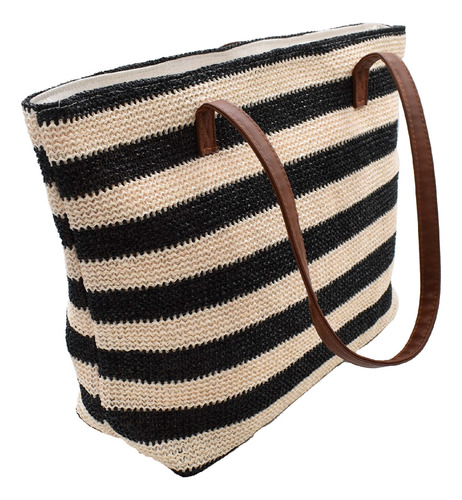 Bolsa De Playa Rayas Negras Y Beige Espaciosa