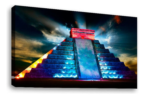 Cuadro Decorativo Canvas Moderno Castillo Chichen Itza Luz Color Natural Armazón Natural