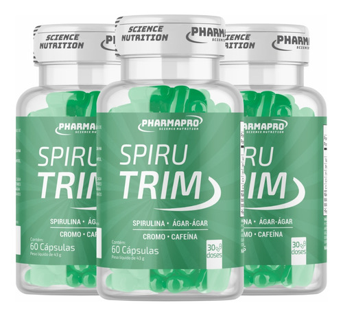 3x Spirulina Spiru Trim Rico Em Nutrientes Minerais 180caps