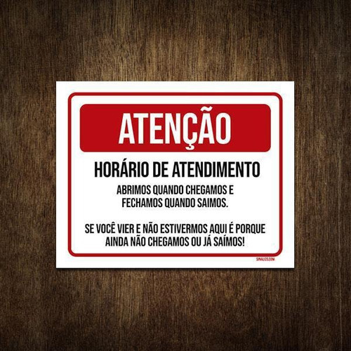 Placa Divertida Atenção Horário De Funcionamento 18x23