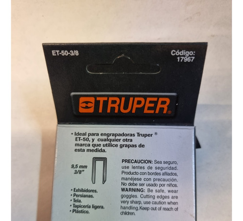 Grapa De Uso Rudo 3/8 Marca Truper, Caja Con 1000 Pzas