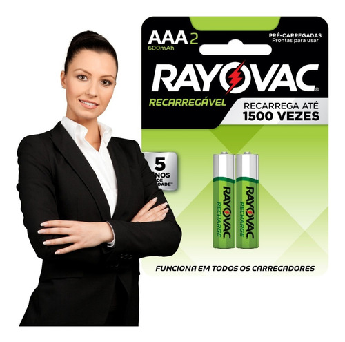 10 Pilhas Recarregaveis Rayovac Aaa - 600mah