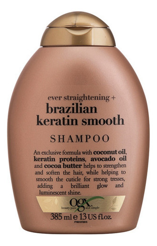 Shampoo OGX Ever Straightening + Brazilian Keratin Smooth en botella de 385mL por 1 unidad