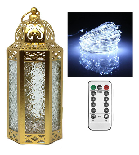 Linterna De Vela Marroquí Decorativa Luces Led De Hada...