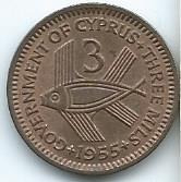 Moneda  De  Chipre  3  Mils  1955  Excelente 