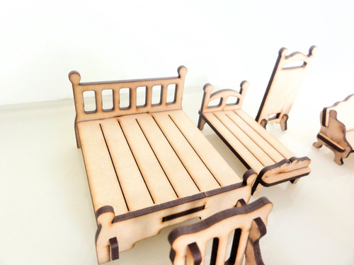 Imagen 6 de 8 de Set Muebles P/casa De Muñecas X 21u - Mdf/fibrofacil