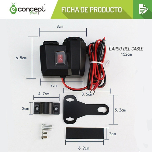 Imagen 2 de 10 de Cargador Usb Doble Con Toma 12 Volt Y Voltimetro Para Moto