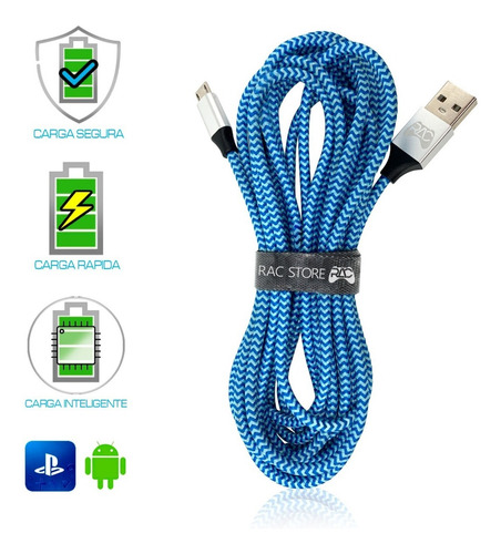 Cargador Mando Ps4 Cable De 3 Metros Carga Rapida