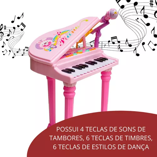 Piano Infantil Musical Microfone E Banquinho Função Gravação Cor