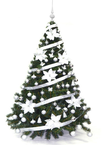 Árbol De Navidad Premium 2,10 Con Adornos Plata. El Mejor!!