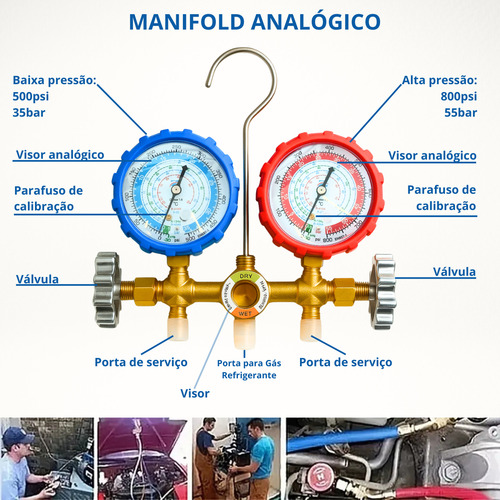 Manifold R134 R410 3 Mangueira 90cm 1/4 E 5/16 + 2 Adaptador