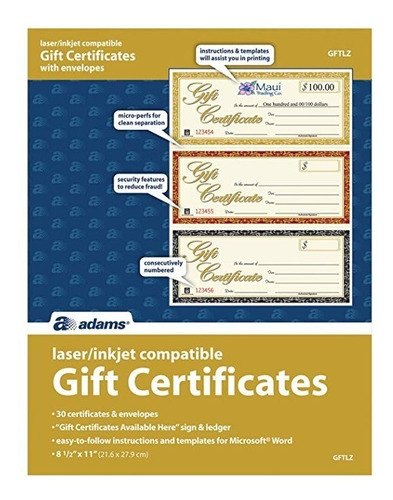 Adams Certificados De Regalo, Láser / Inyección De Tinta C