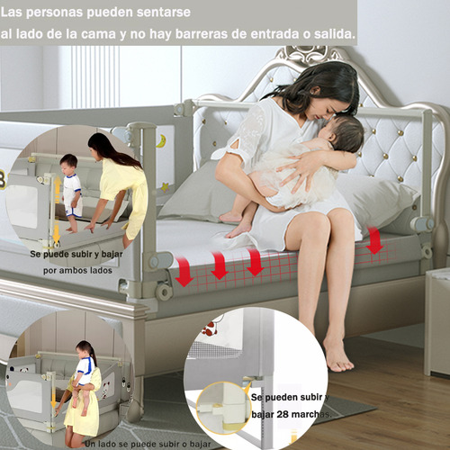 Barandal Cama Seguridad Protector Ajustable Para Bebe Y Niño Color Gris 2m paquete De Una Pieza