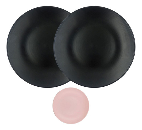 Kit 2 Pratos Sobremesa Cerâmica Fosco Rosa Preto Doces Bolos Liso