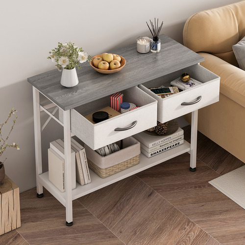 Mesa De Consola Moderna Con Marco De Metal Cajón De Tela