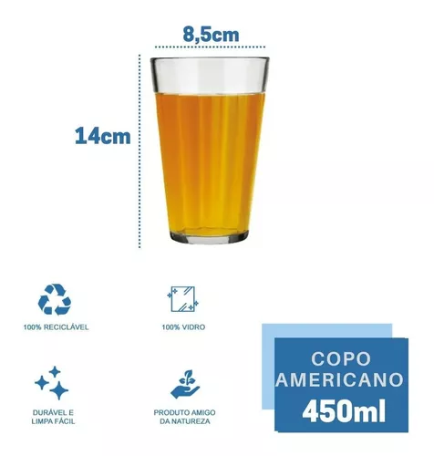 Jogo Copo Americano Long Drink 450ml C/ 06 unidades - Via lar Utilidades  Domésticas